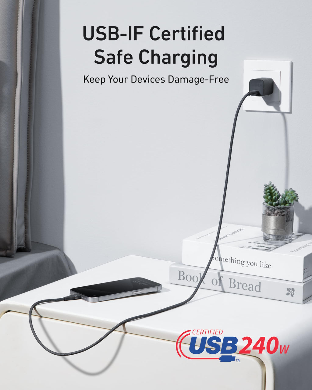 Anker Prime Charger (100W, 3 Ports, GaN) and Anker USB-C to USB-C Cable (3 ft / 6 ft, 240W, Upcycled-Braided)